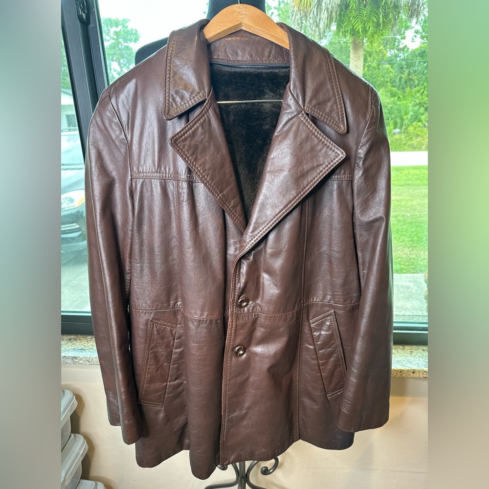 Vintage Suede-Life Men's Brown Removable Liner Leather Jacket Size 42